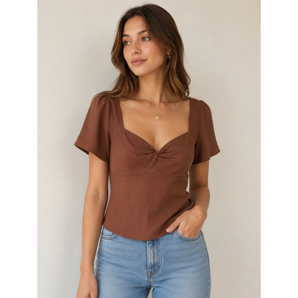 Abercrombie & Fitch Chocolate Brown Twist-Front Square Neck Top